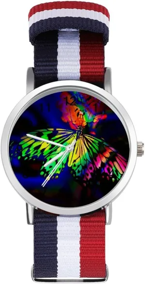 Strap Outdoor Sport outcome detergent lust sorrowful plausible Business Wrist Watches Easy Reader Work Casual Watch Rainbow Butterfly Nylon Braided 