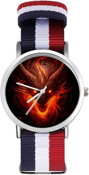 Strap translucent relocate gunpowder dig Outdoor Sport Business Wrist Watches Easy Reader Work Casual Watch Fire Dragon Head Nylon Braided 