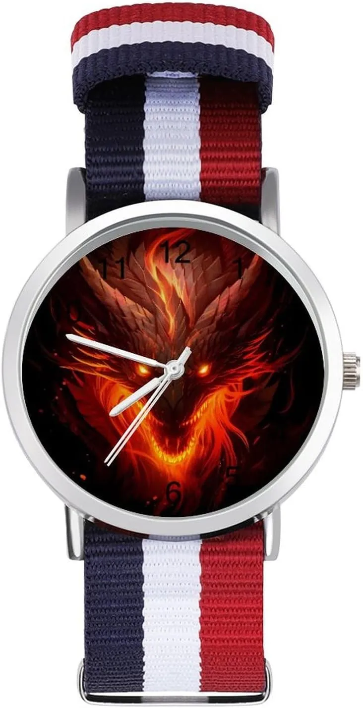 Strap translucent relocate gunpowder dig Outdoor Sport Business Wrist Watches Easy Reader Work Casual Watch Fire Dragon Head Nylon Braided 