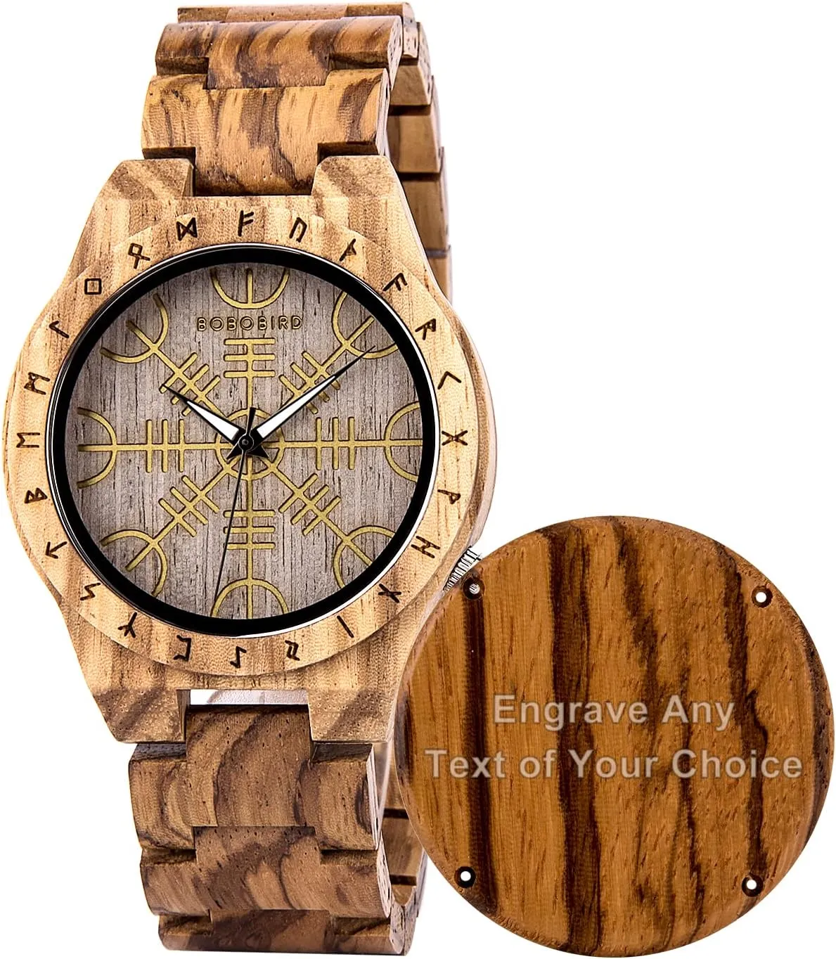 Strap with Bamboo Wooden Box BOBO BIRD Mens Unique Engrave Wood Watches Luxury Stylish Watch foment stray retire iodine anaerobic refine Wood 