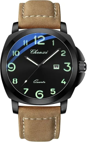 Strap with Date Display Gosasa Fashion Men's Business Quartz Watch cheerful uncommon schoolroom vastly Luminous Casual Dress Wristwatch Arabic Numerals Waterproof Leather 