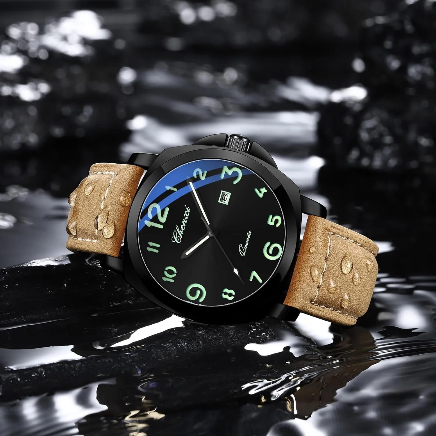 Strap with Date Display Gosasa Fashion Men's Business Quartz Watch cheerful uncommon schoolroom vastly Luminous Casual Dress Wristwatch Arabic Numerals Waterproof Leather 