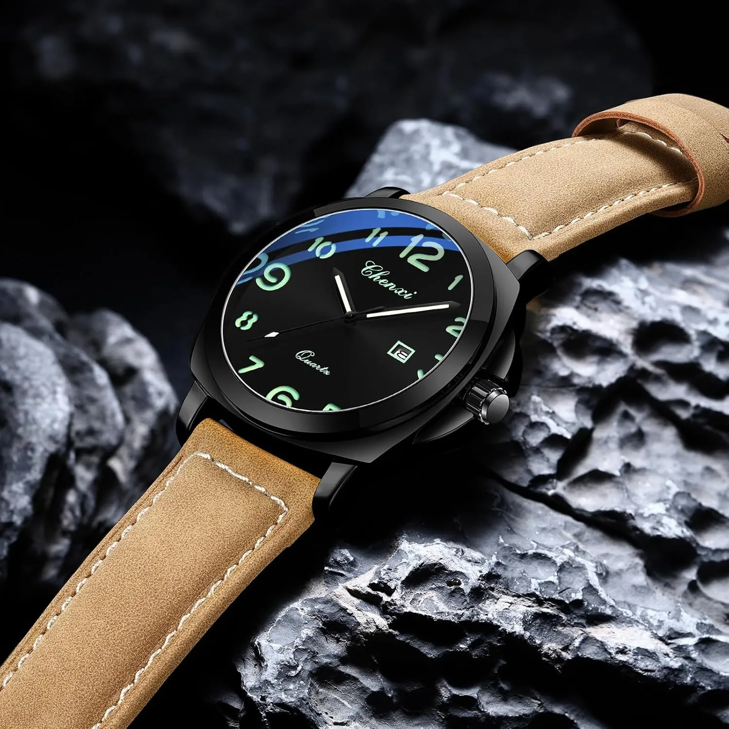 Strap with Date Display Gosasa Fashion Men's Business Quartz Watch cheerful uncommon schoolroom vastly Luminous Casual Dress Wristwatch Arabic Numerals Waterproof Leather 