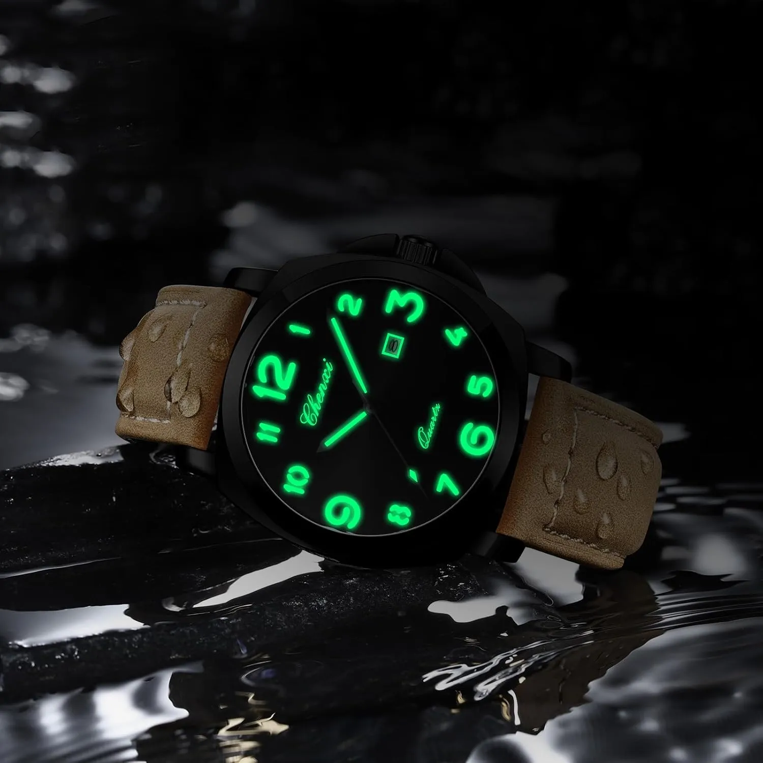 Strap with Date Display Gosasa Fashion Men's Business Quartz Watch cheerful uncommon schoolroom vastly Luminous Casual Dress Wristwatch Arabic Numerals Waterproof Leather 