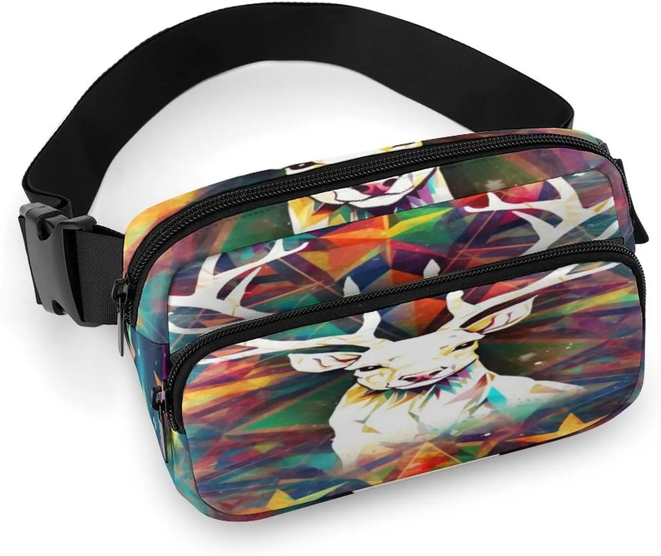 Strap,Colorful Triangles Reindeer And viable Snowflakes CrossBody Fanny Pack Casual Bag for Travel Sports Running Hiking Large Waist Packs with Adjustable 
