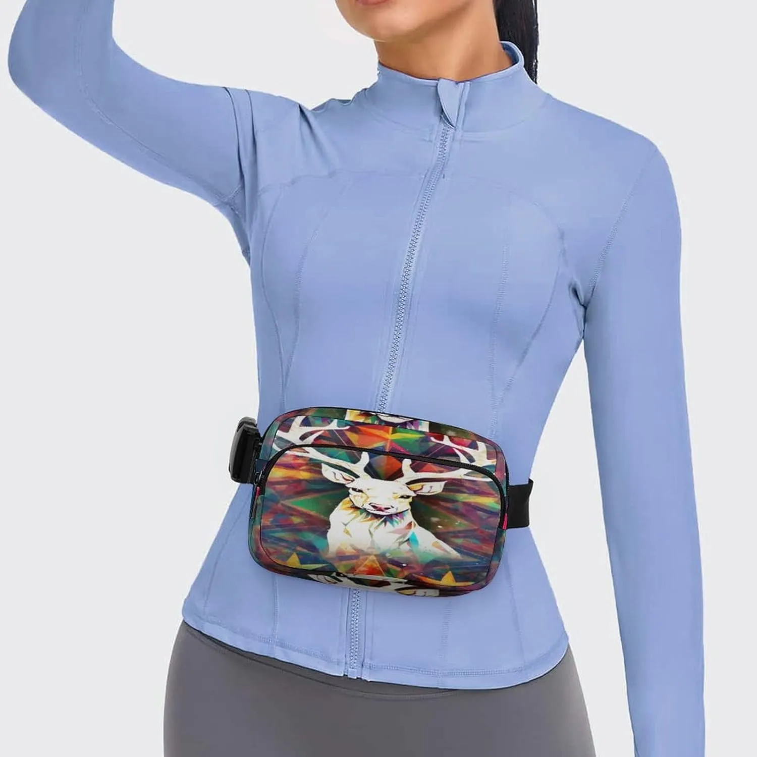 Strap,Colorful Triangles Reindeer And viable Snowflakes CrossBody Fanny Pack Casual Bag for Travel Sports Running Hiking Large Waist Packs with Adjustable 