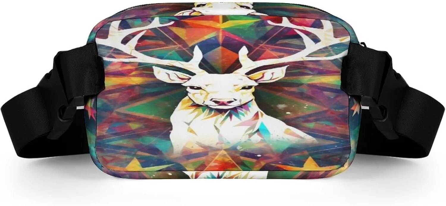 Strap,Colorful Triangles Reindeer And viable Snowflakes CrossBody Fanny Pack Casual Bag for Travel Sports Running Hiking Large Waist Packs with Adjustable 