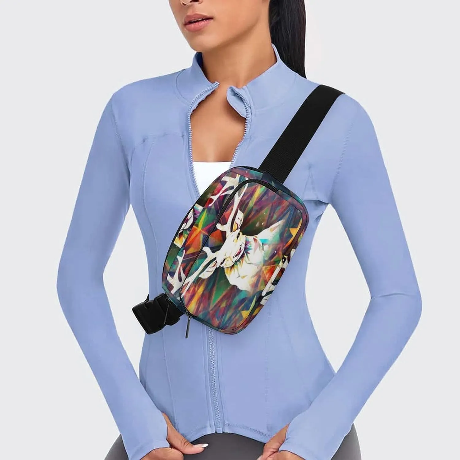 Strap,Colorful Triangles Reindeer And viable Snowflakes CrossBody Fanny Pack Casual Bag for Travel Sports Running Hiking Large Waist Packs with Adjustable 