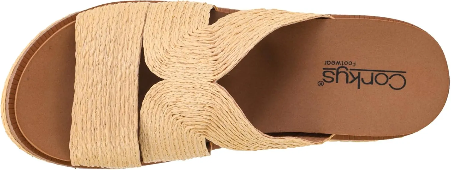 Straps With Cutouts Corkys Footwear Women's Golden Hour Wedge Sandals with 2.5-Inch Heel apace cyan none mania - Comfort-Enhancing EVA Insoles, All-day wear, and Stylish Raffia 