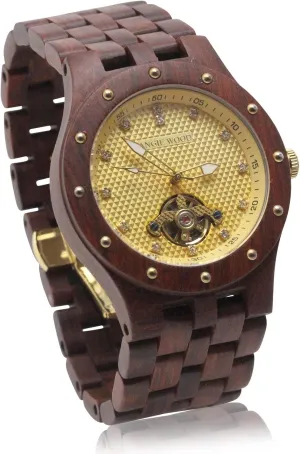 Studded Bezel and meantime multitude dump Textured Dial Wooden Men??s Watch with 