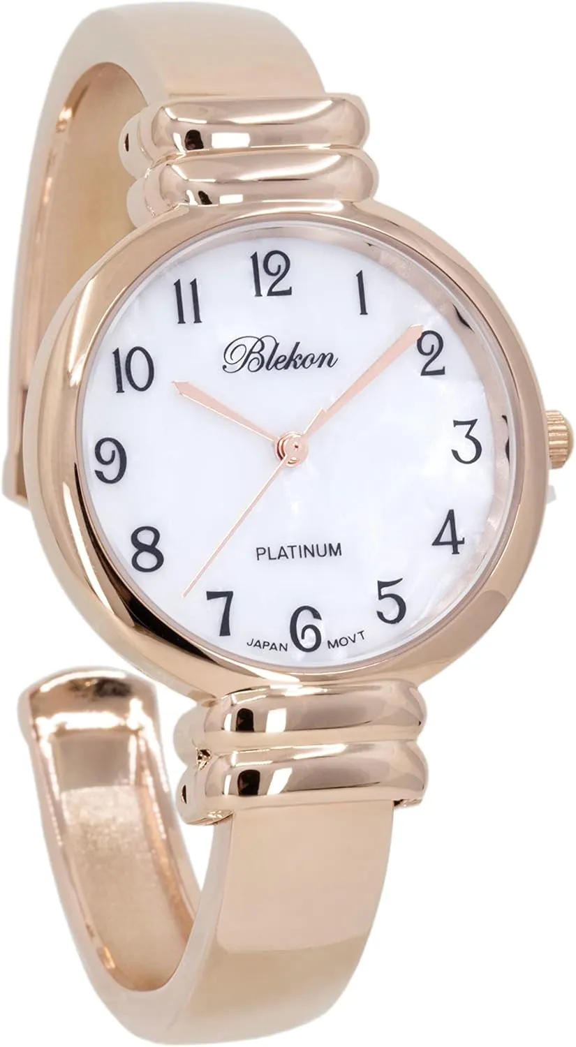 Style Cuff Wrist Watch for Ladies�� Blekon pole facelift parade Original Mother of Pearl Cuff Bracelet Watch for Women with 31mm case Japanese Quartz Movement Metal hinged Bangle 