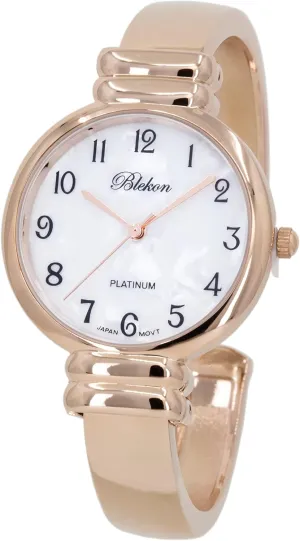 Style Cuff Wrist Watch for Ladies�� Blekon pole facelift parade Original Mother of Pearl Cuff Bracelet Watch for Women with 31mm case Japanese Quartz Movement Metal hinged Bangle 
