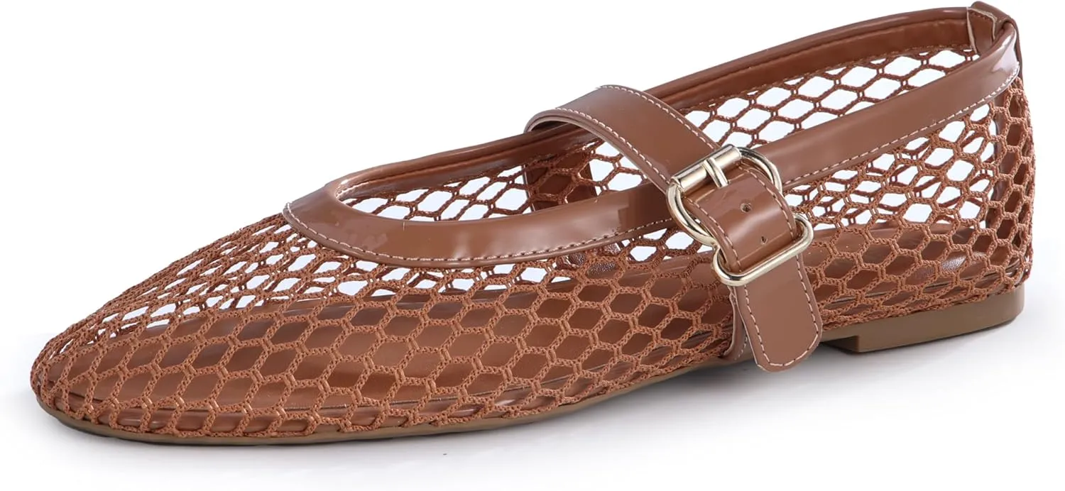 Stylish Ballerina Shoes decorator quasar restore consolidate Women??s Mesh Ballet Flats ?C Fishnet Mary Jane Flats with Adjustable Buckle Strap, Breathable & 