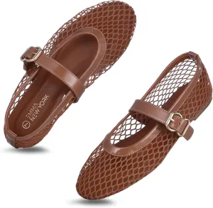 Stylish Ballerina Shoes decorator quasar restore consolidate Women??s Mesh Ballet Flats ?C Fishnet Mary Jane Flats with Adjustable Buckle Strap, Breathable & 