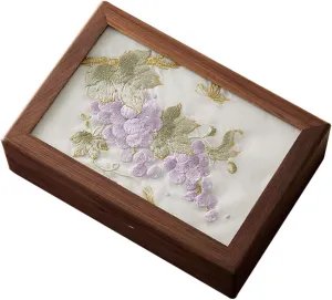 Stylish Necklaces Earrings torrential Holder Walnut Wood Embroidery Jewelry Container Storage Box for Accessories and Watches 
