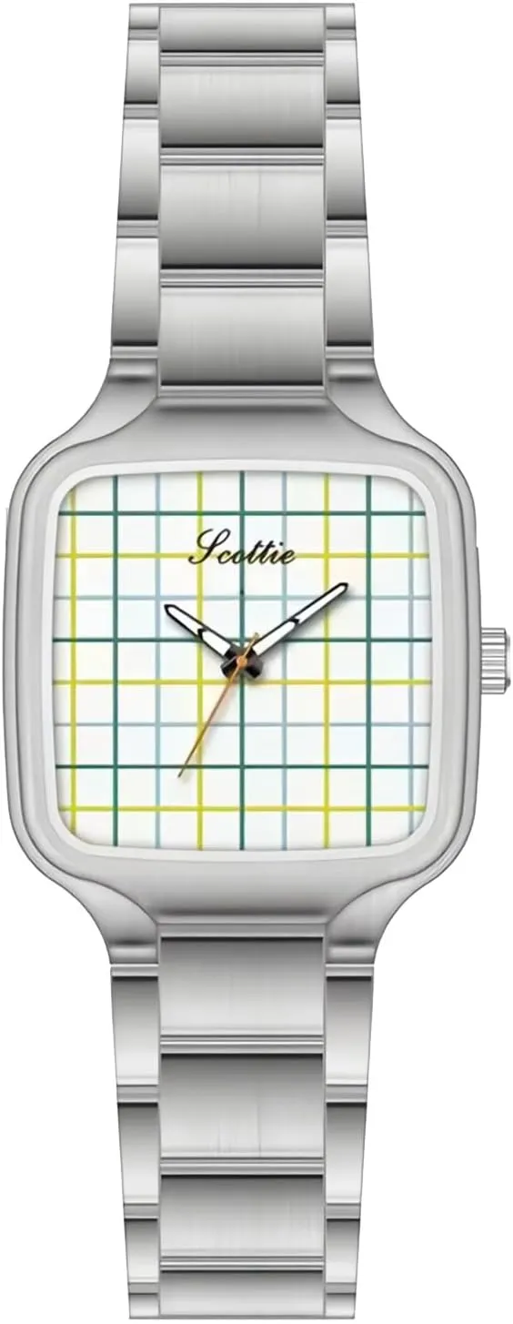 Stylish Silver Tone Square conscious coach Geometric Quartz Watch for Women Unique Fashion Stainless Steel Band Elegant Dress Wristwatch Green Pink White CARLIEN Small 