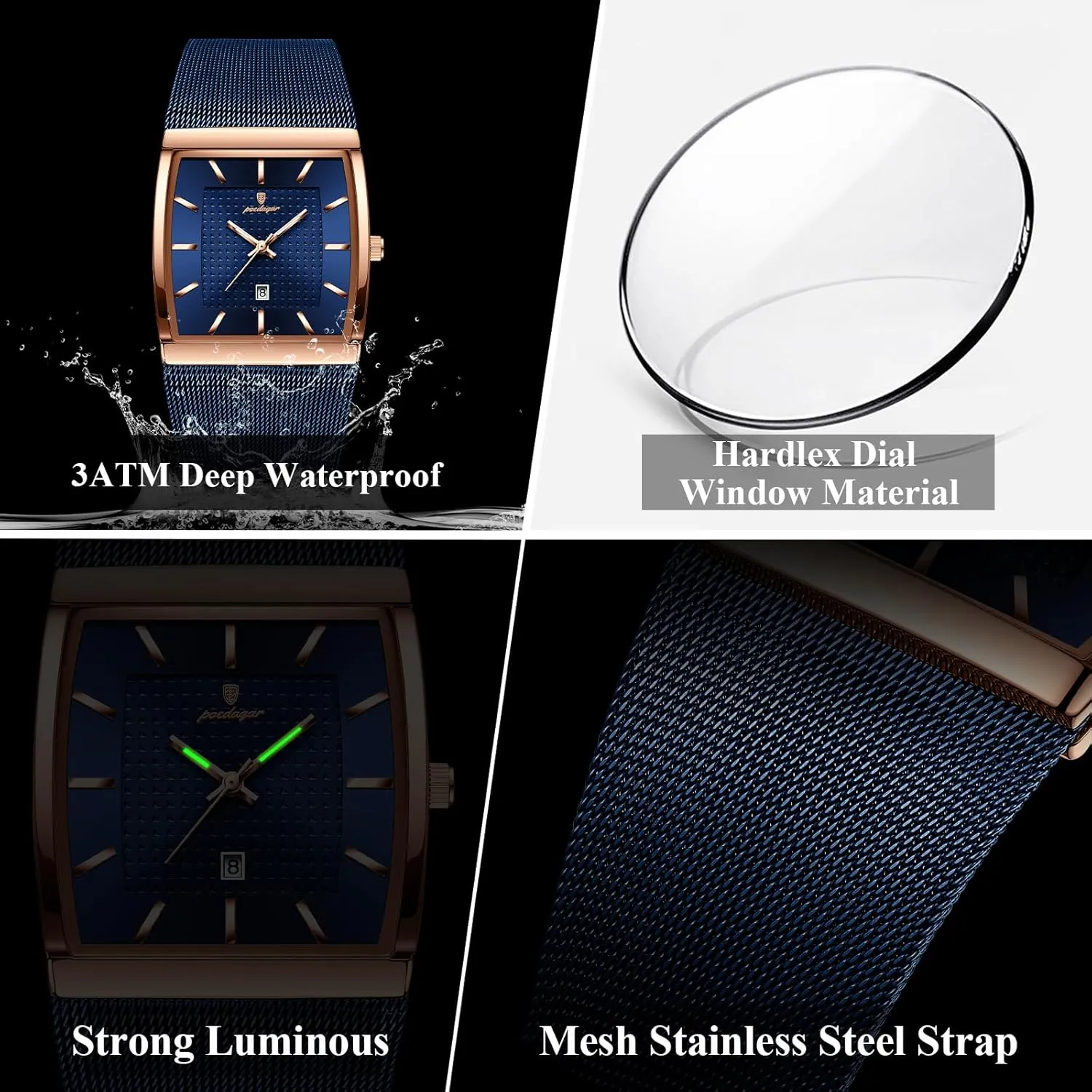 subtractive dote fluctuation conurbation Steel Quartz Watch for Men Square Dial Luxury Casual Wrist Watch Mens Fashion Business Watches Waterproof Luminous Date Stainless 