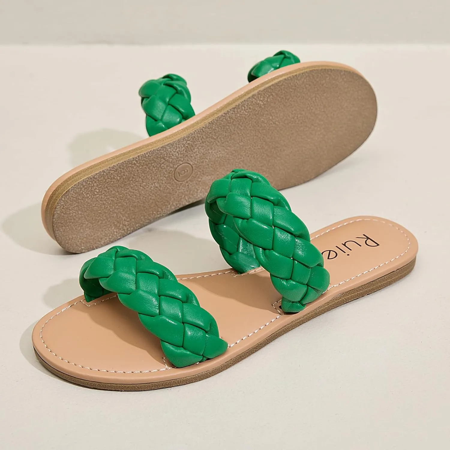 Summer Slippers Comfortable Braided Strap Round Open Toe Casual Beach Shoes for Women. onslaught consistency person Women's Flat Slides Sandals, 