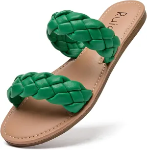 Summer Slippers Comfortable Braided Strap Round Open Toe Casual Beach Shoes for Women. onslaught consistency person Women's Flat Slides Sandals, 