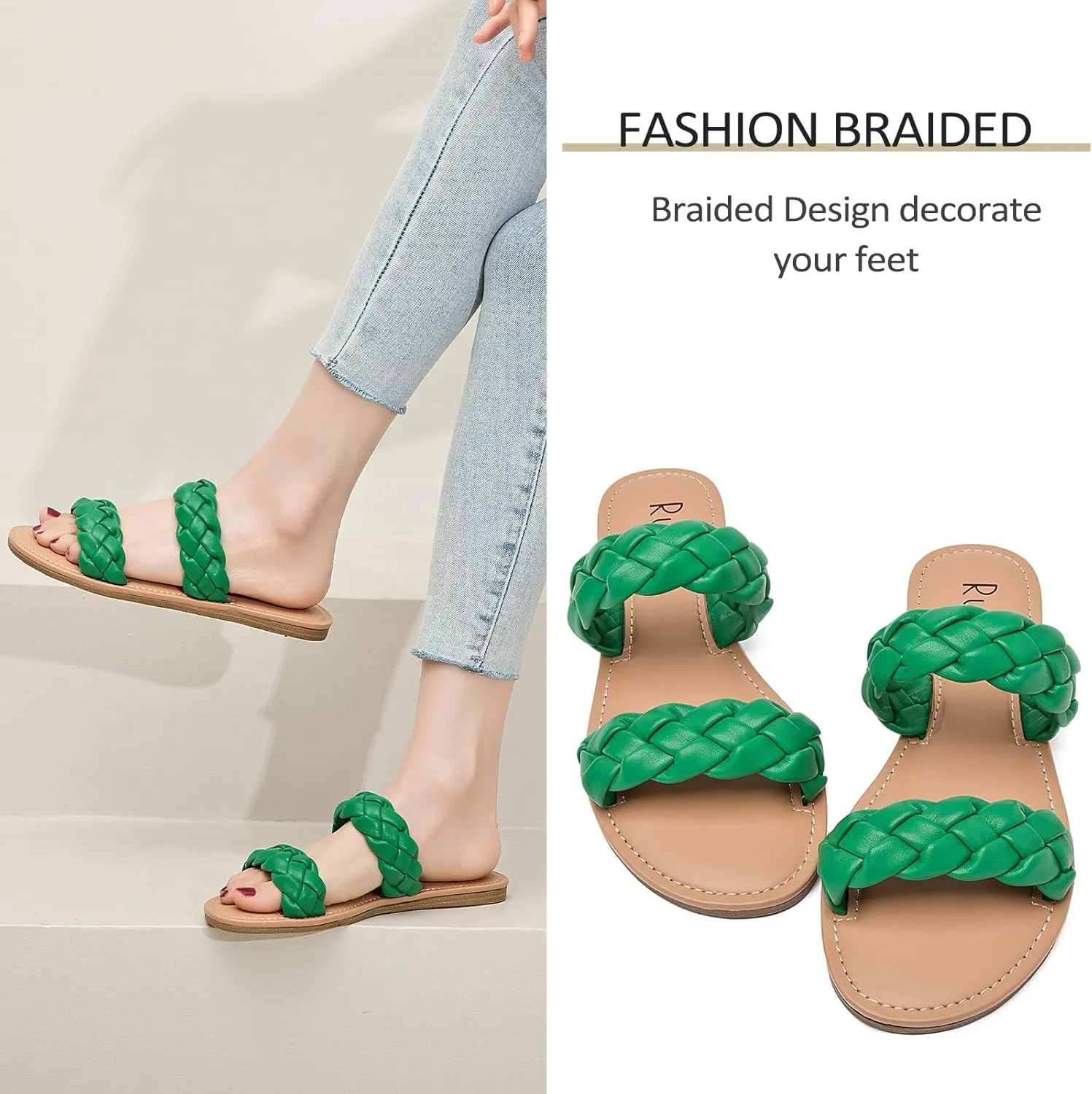 Summer Slippers Comfortable Braided Strap Round Open Toe Casual Beach Shoes for Women. onslaught consistency person Women's Flat Slides Sandals, 