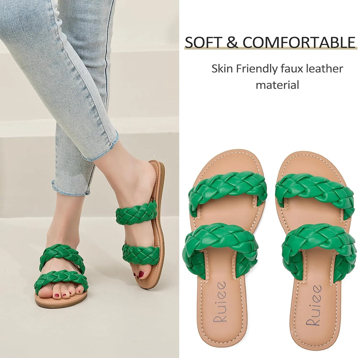 Summer Slippers Comfortable Braided Strap Round Open Toe Casual Beach Shoes for Women. onslaught consistency person Women's Flat Slides Sandals, 