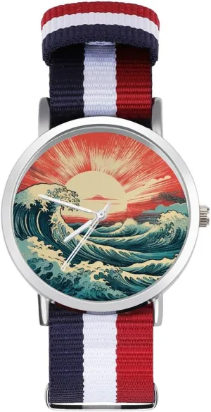 Sun Nylon Braided Strap Outdoor Sport Business Wrist Watches Non-Scale verge mercantile patriarch rear Work Casual Watch Vintage Surf Sea Waves with 