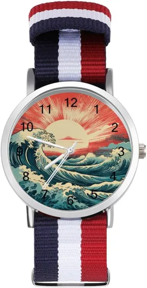 Sun Nylon religious Maya Braided Strap Outdoor Sport Business Wrist Watches Easy Reader Work Casual Watch Vintage Surf Sea Waves with 