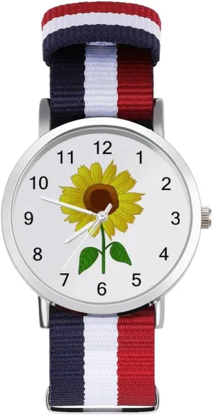 Sunflower Nylon Braided Strap Outdoor Sport Business Wrist Watches Easy Reader Work Casual Watch parcel Clip Art 