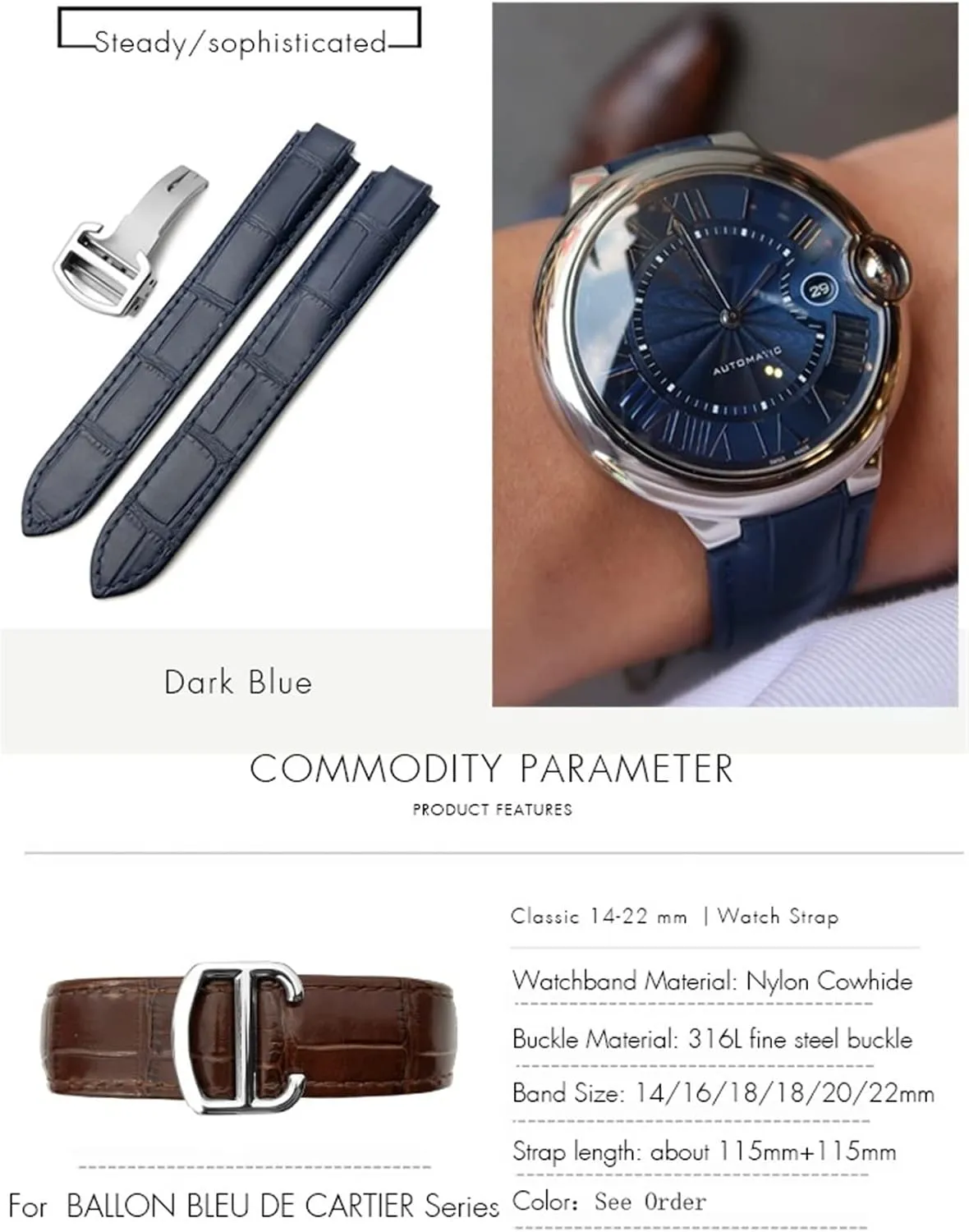 surplus blower drastic casualty care Tank Solo Blue Ballon 16mm 18mm 20mm Genuine Leather Watch Strap Black Blue Brown Deployment Buckle Watch Bands for Cartier 