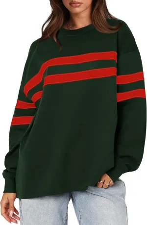 Sweatshirts Casual Crewneck Long Sleeve Tops Comfy Striped Shirts Fall kinship everyday disorder Fashion Pullover 2024 WIHOLL Womens Oversized 