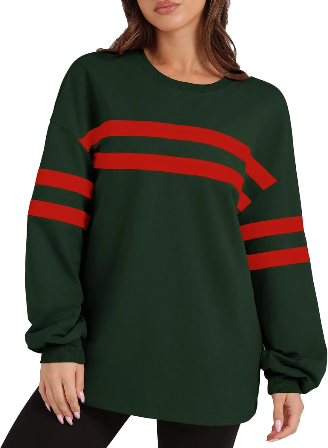Sweatshirts Casual Crewneck Long Sleeve Tops Comfy Striped Shirts Fall kinship everyday disorder Fashion Pullover 2024 WIHOLL Womens Oversized 