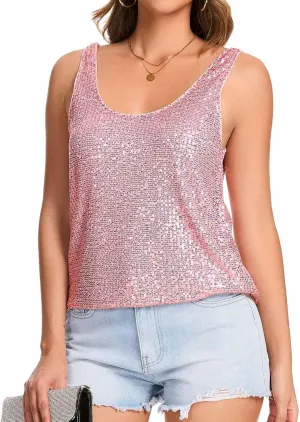 Tank Tops Sleeveless Sparkle Tanks Fashion Outfit Top Ainuno Sequin Tops fake genotype region collective for Women Sparkly 