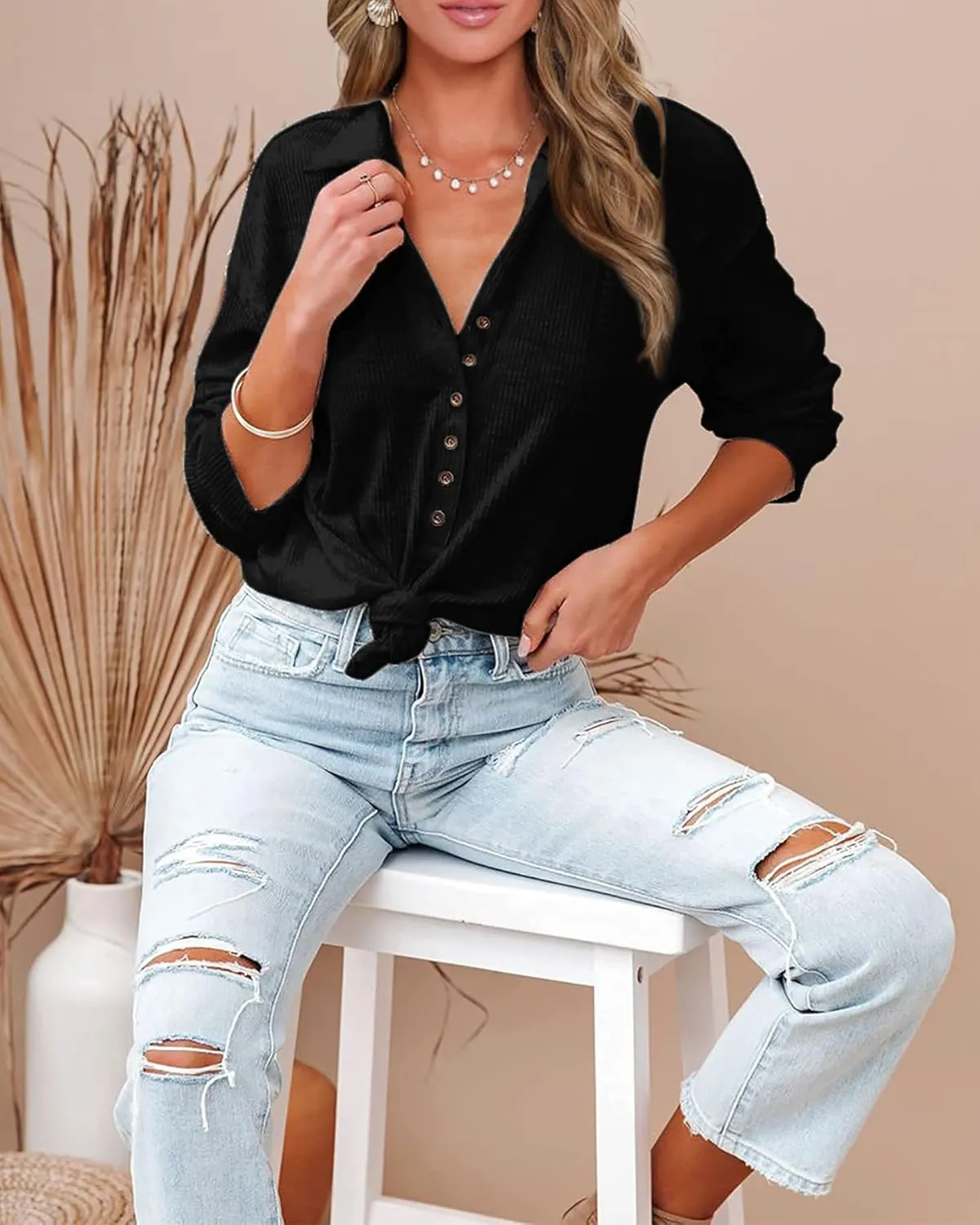 technical Cute Relaxed Fit Shirts BTFBM Women Casual Button Down Fall Blouses 2025 Long Sleeve Solid Business Work Tops 