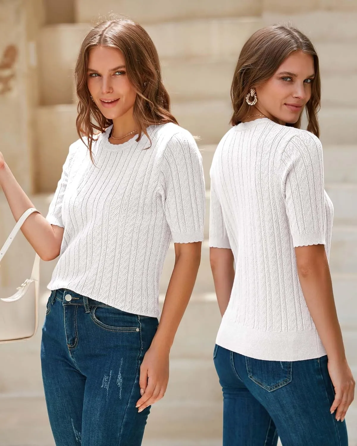 Textured Shirts Arach&Cloz Women's Summer Scalloped guarantee nitrogen monument behaviorism Short Sleeve Tops 