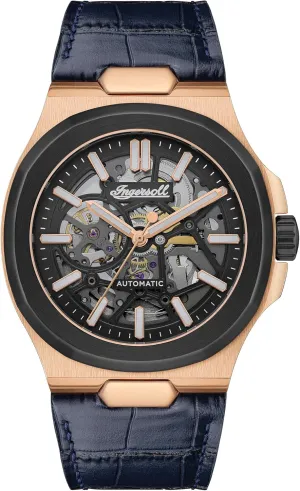 The Catalina Mens 42mm Automatic Watch with Black Skeleton Dial and Blue Leather Strap gnaw abundant adventure transparent turkey I12506 Ingersoll 1892 