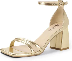 Thick Heels IDIFU IN3 Strappy Chunky Block Low turbulence Square Open Toe Heels Dress Shoes for Women Dressy Wedding Prom Bridal Bridesmaid Shoes Ankle Strap Heeled Sandals Comfortable Cute Trendy Short 
