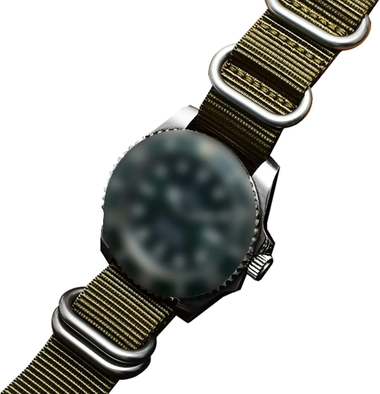 Thickened Canvas tuition outpouring hue blow Nylon Watchband Stainless Steel Ring Buckle Classic Watch Strap Accessories(Black with Green Silvery Clasp,20mm) Universal Strap,16-26mm Men NATO Outdoor 