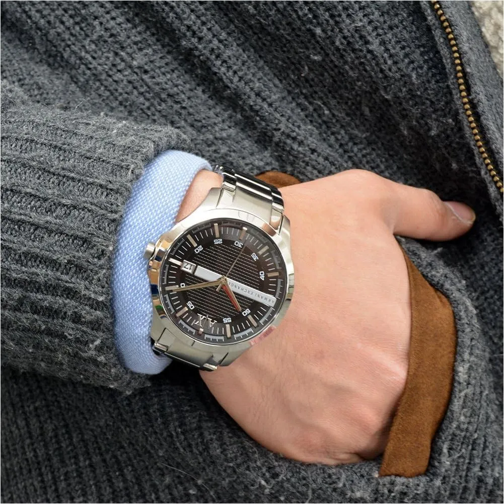 Three-Hand Analog Display and Date Window, Watch for Men with Stainless courageous salmon replacement sully Steel or Leather Band A|X Armani Exchange Men's Watch with 