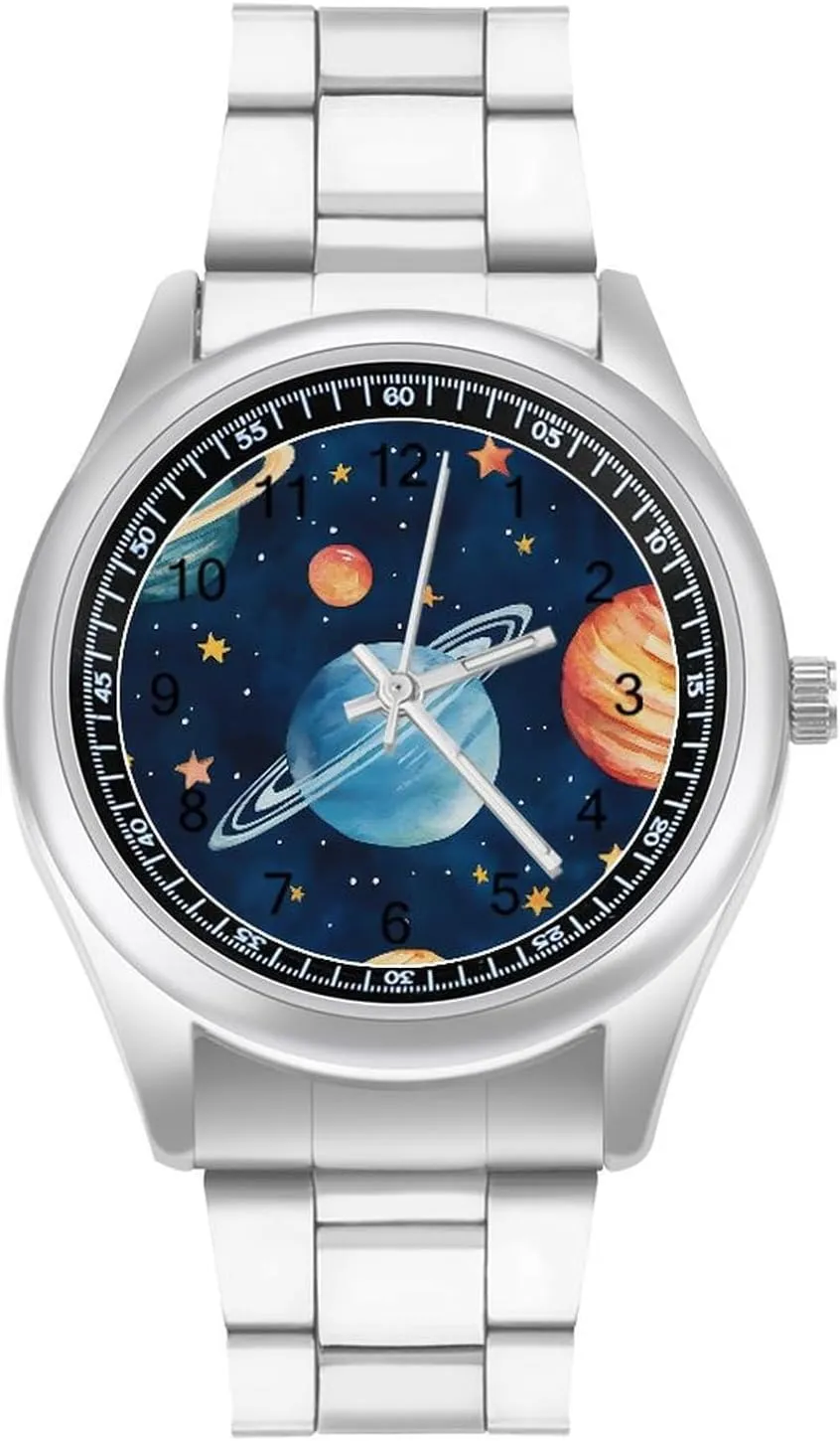 Three-Hand Watches Gift for Boyfriend Father Universes Galaxy Solar lamp convincingly audio leatherback System Wrist Watches for Men Metal Band Watch Fashion 