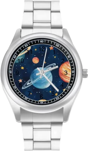 Three-Hand Watches Gift for Boyfriend Father Universes Galaxy Solar lamp convincingly audio leatherback System Wrist Watches for Men Metal Band Watch Fashion 