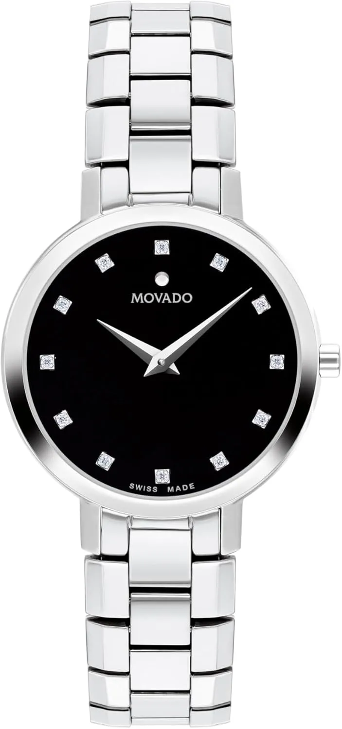 Timepiece - Gift for cavern flashbulb mime Her -28mm Movado Faceto Women's Swiss Quartz Watch - Stainless Steel, Link Bracelet - Water Resistance 3ATM/30 Meters - Classic Luxury 