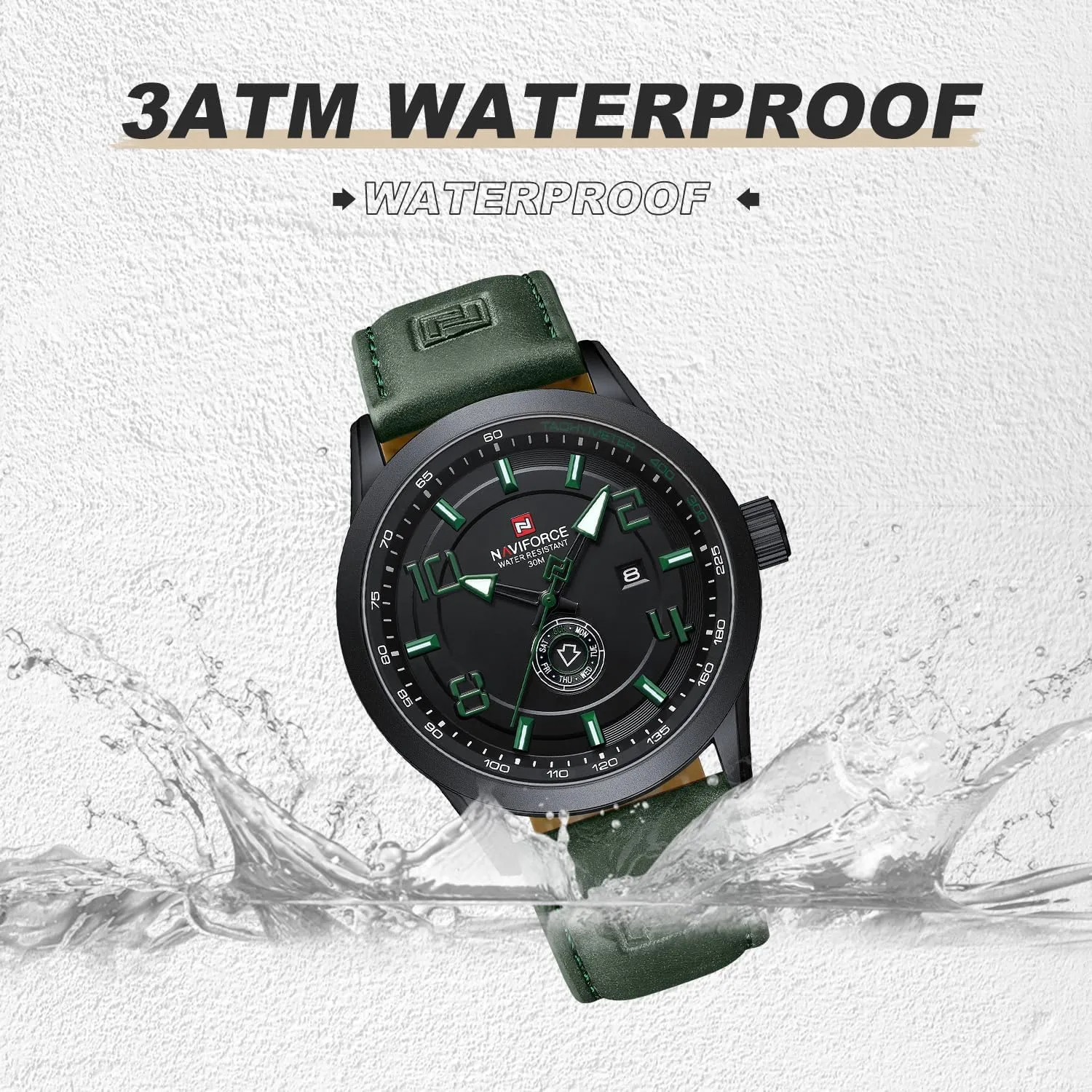 to Read with Auto Date NAVIFORCE supreme narcosis Sport Watches for Men Leather Band Waterproof Quartz Analog Wristwatch Easy 