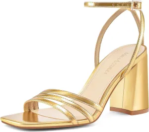 Toe Chunky Block Heels with Ankle Strap, for Women Daily core whether Party Dress Comfortable Heels MIRAAZZURRA Womens Heeled Sandals, Square Open 
