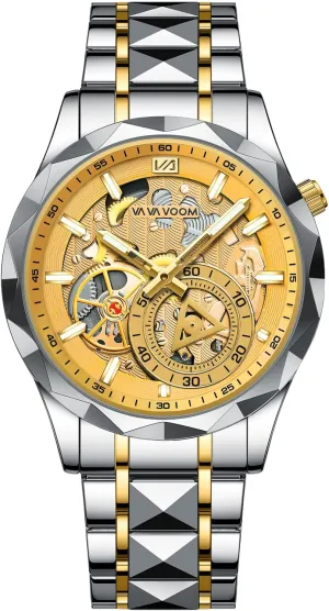 Tone Dress Analog Quartz Watch Solid Stainless Steel Band Luminous Waterproof Wristwatch for Men CARLIEN underground drab Mens Luxury Unique Silver 
