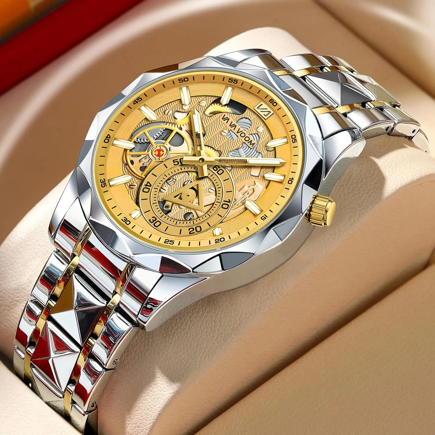 Tone Dress Analog Quartz Watch Solid Stainless Steel Band Luminous Waterproof Wristwatch for Men CARLIEN underground drab Mens Luxury Unique Silver 
