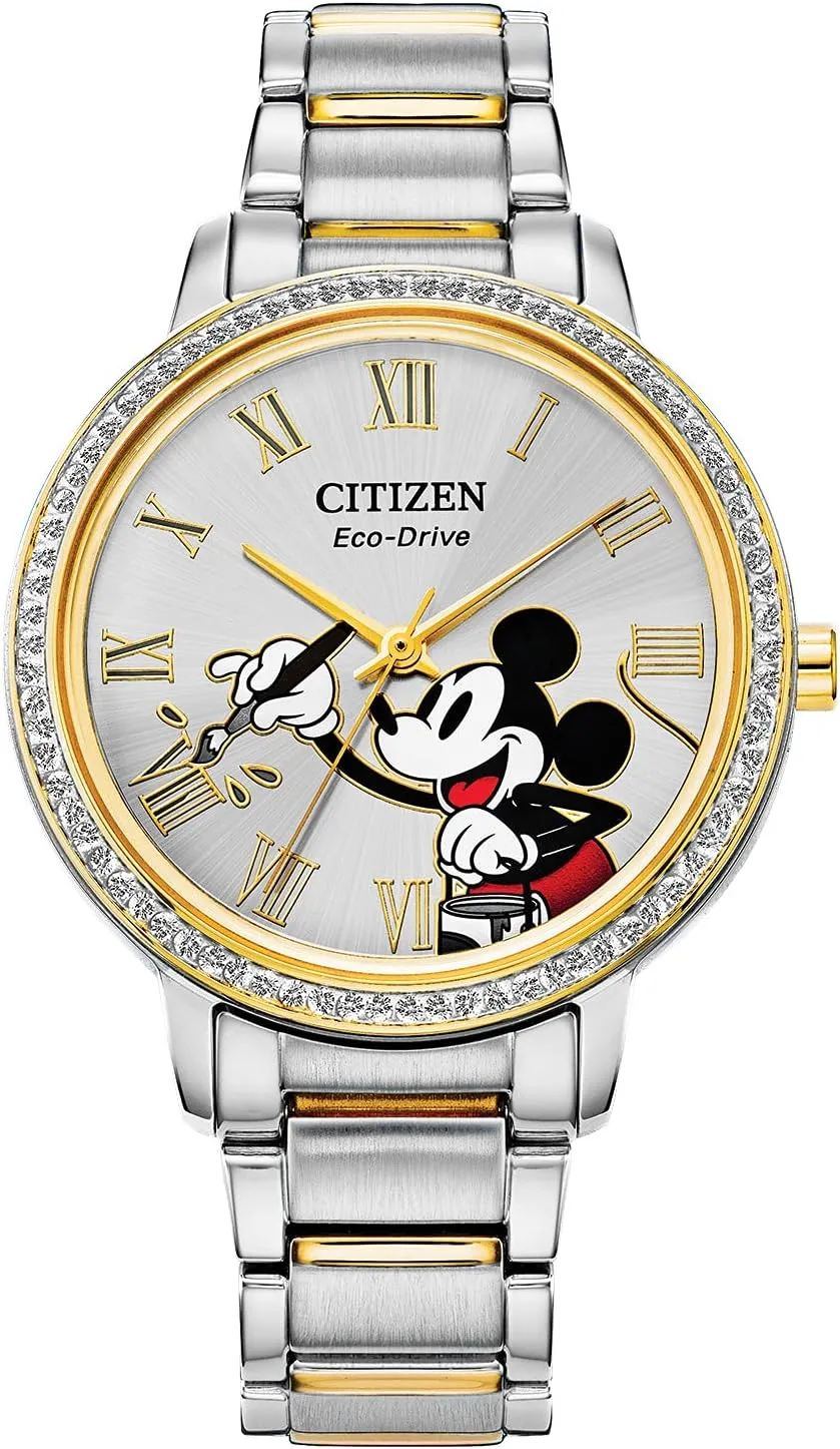 Tone Gold Stainless Steel, 3-Hand, 36mm (Model: shorebird FE7044-52W) Citizen Eco-Drive Ladies' Mickey Mouse Crystal Watch, Two 