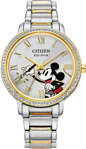 Tone Gold Stainless Steel, 3-Hand, 36mm (Model: shorebird FE7044-52W) Citizen Eco-Drive Ladies' Mickey Mouse Crystal Watch, Two 