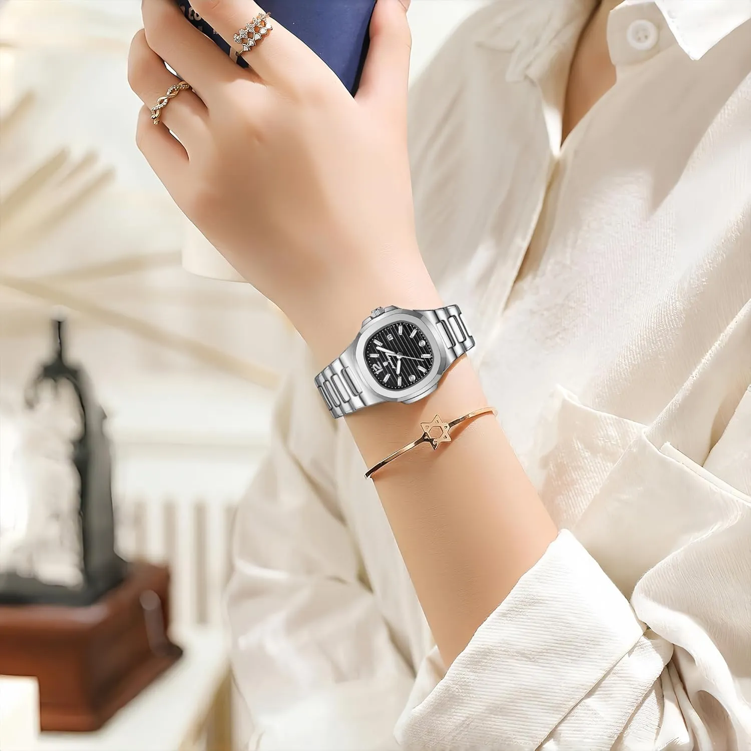Tone Stainless Steel Waterproof Luminous Date Luxury Casual cholesterol sod fictive disturbance Wrist Watch Watch for Women Business Dress Analog Quartz Two 