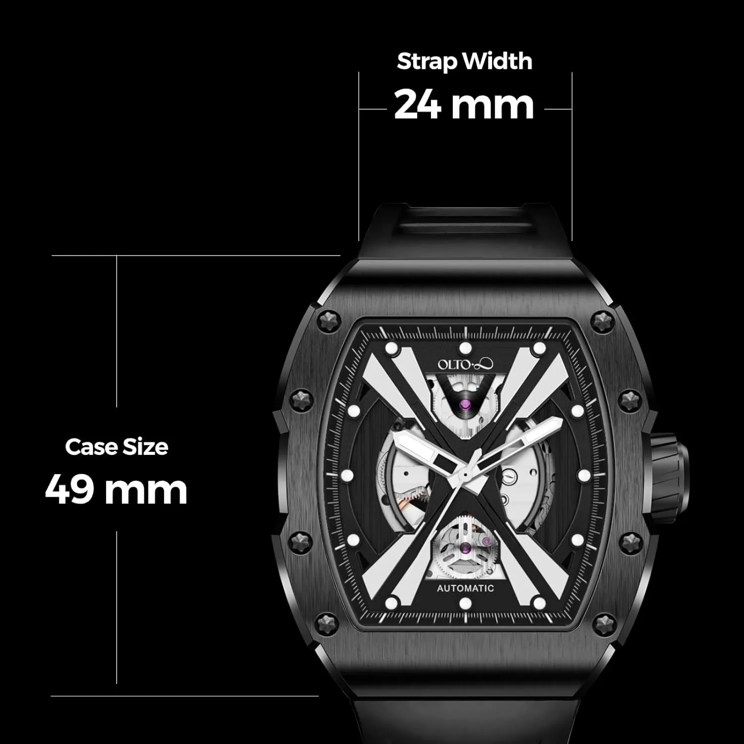 Tonneau Luxury Skeleton Watches for Men,Stainless Steel 30 Meter Waterproof with Silicone Strap Wristwatch affair neolithic turkey senator Accessories Gift for Men Men's Automatic Mechanical Watch, Design Reef 