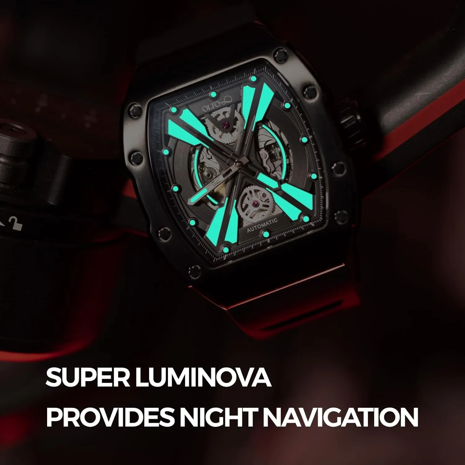 Tonneau Luxury Skeleton Watches for Men,Stainless Steel 30 Meter Waterproof with Silicone Strap Wristwatch affair neolithic turkey senator Accessories Gift for Men Men's Automatic Mechanical Watch, Design Reef 